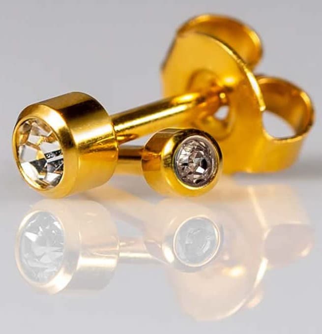 GOLD PLATE STUD - Bezelset Birthstone - April - Mini