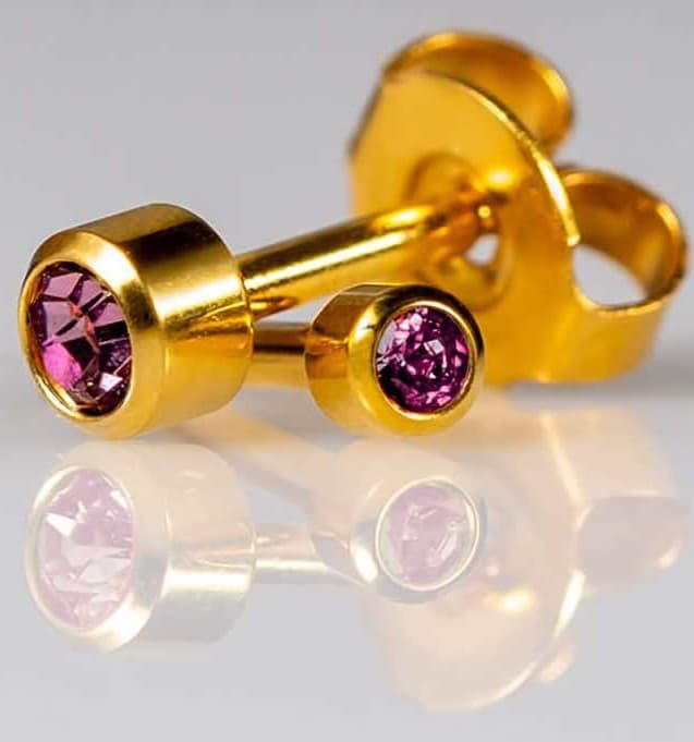GOLD PLATE STUD - Bezelset Birthstone - June - Mini