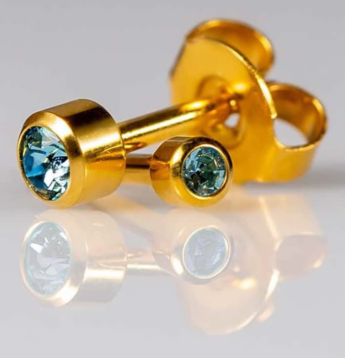 GOLD PLATE STUD - Bezelset Birthstone - March - Mini