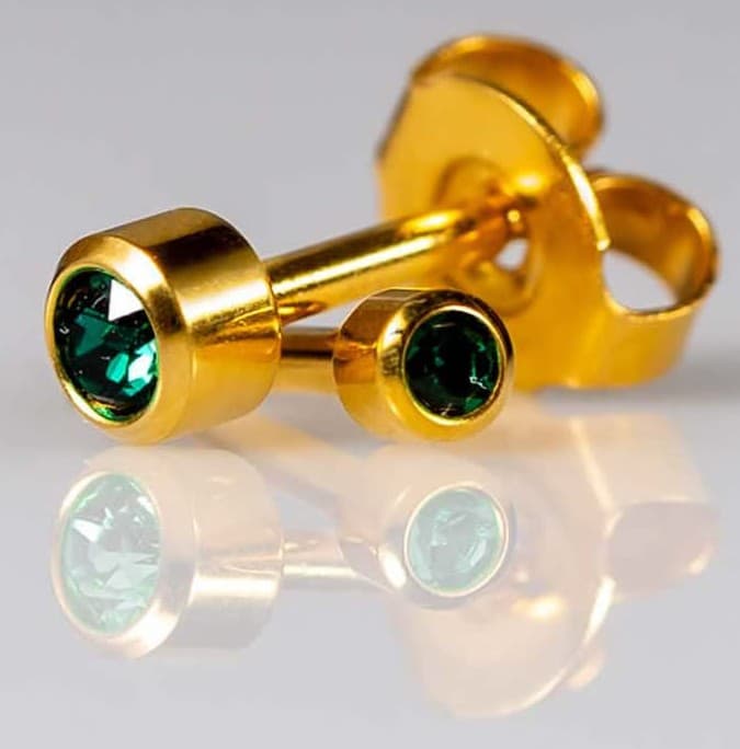 GOLD PLATE STUD - Bezelset Birthstone - May - Mini