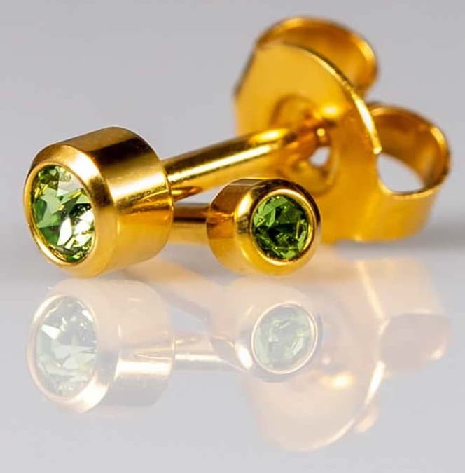 GOLD PLATE STUD - Bezelset Birthstone - August - Mini