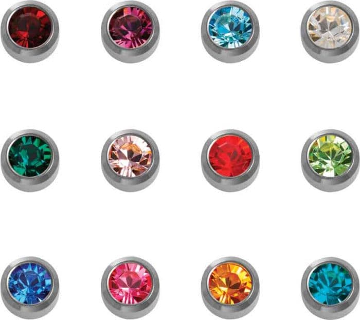 STAINLESS POLISHED STUD - Bezelset Birthstone - Assorted