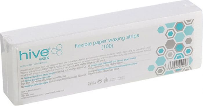 HIVE - WAXING REMOVAL STRIPS - Flexible Paper Waxing Strips - 22.5cm x 7.5cm - 100Pk