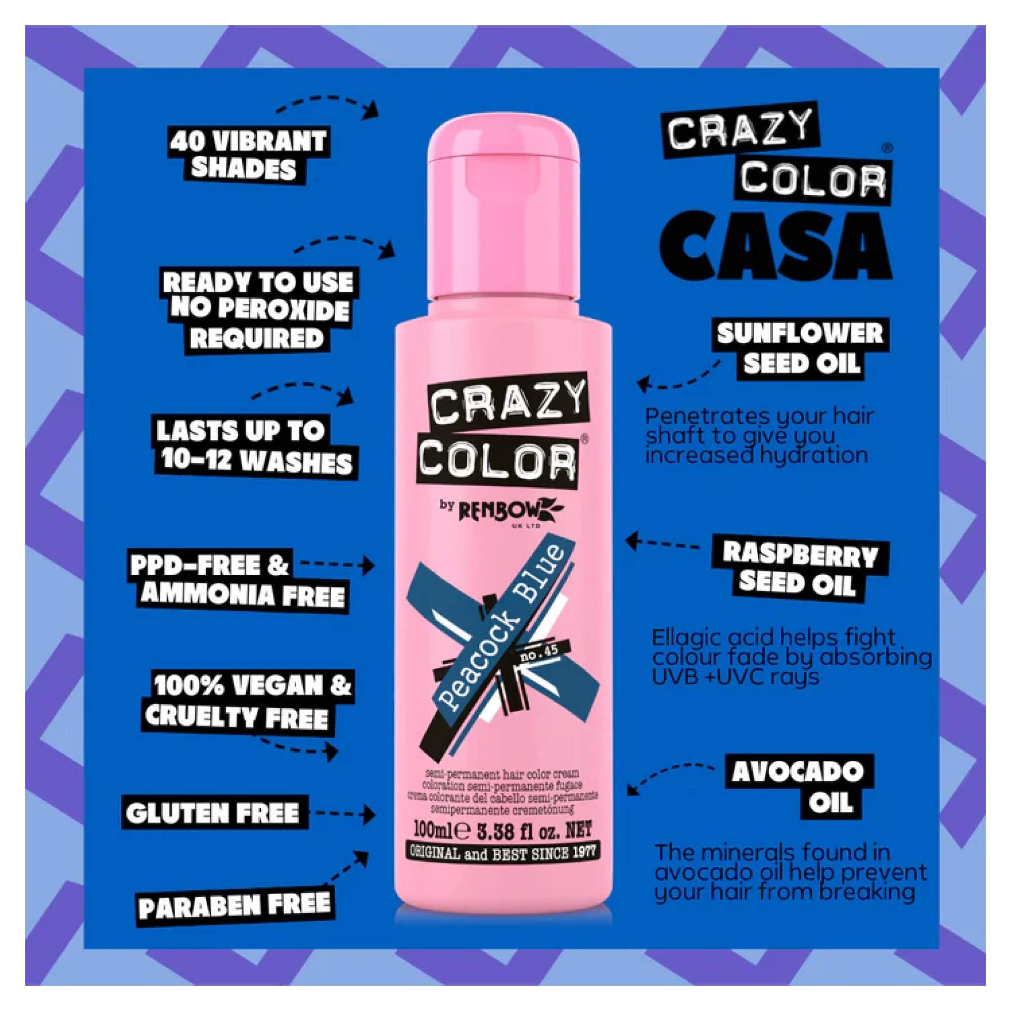 Crazy Color - Vibrant Shades - Peacock Blue (45) - Image 2