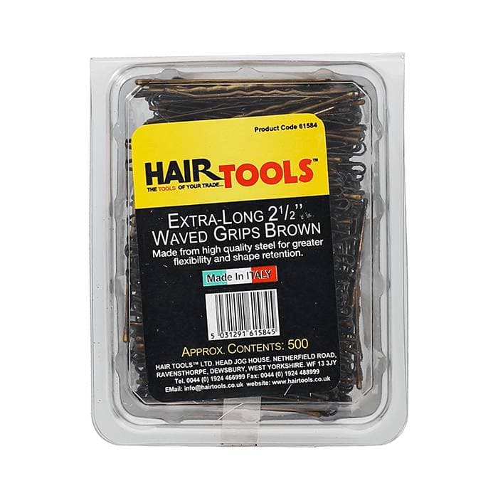 Hair Tools Waved Kirby Grips 2.5" Brown 500pk