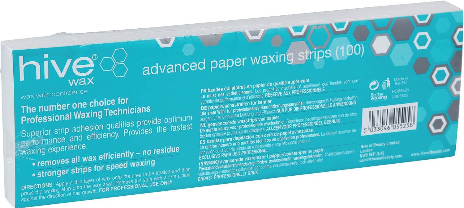 HIVE - WAXING REMOVAL STRIPS - Advanced Paper Waxing Strips  - 22cm x 7.5cm - 100Pk