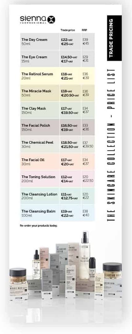 SIENNA X - SKINCARE MARKETING - Bookmark Pricelist - Trade
