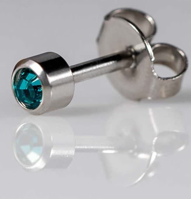 STAINLESS POLISHED STUD - Bezelset Birthstone - December