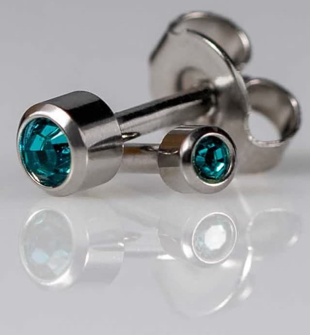 STAINLESS POLISHED STUD - Bezelset Birthstone - December - Mini