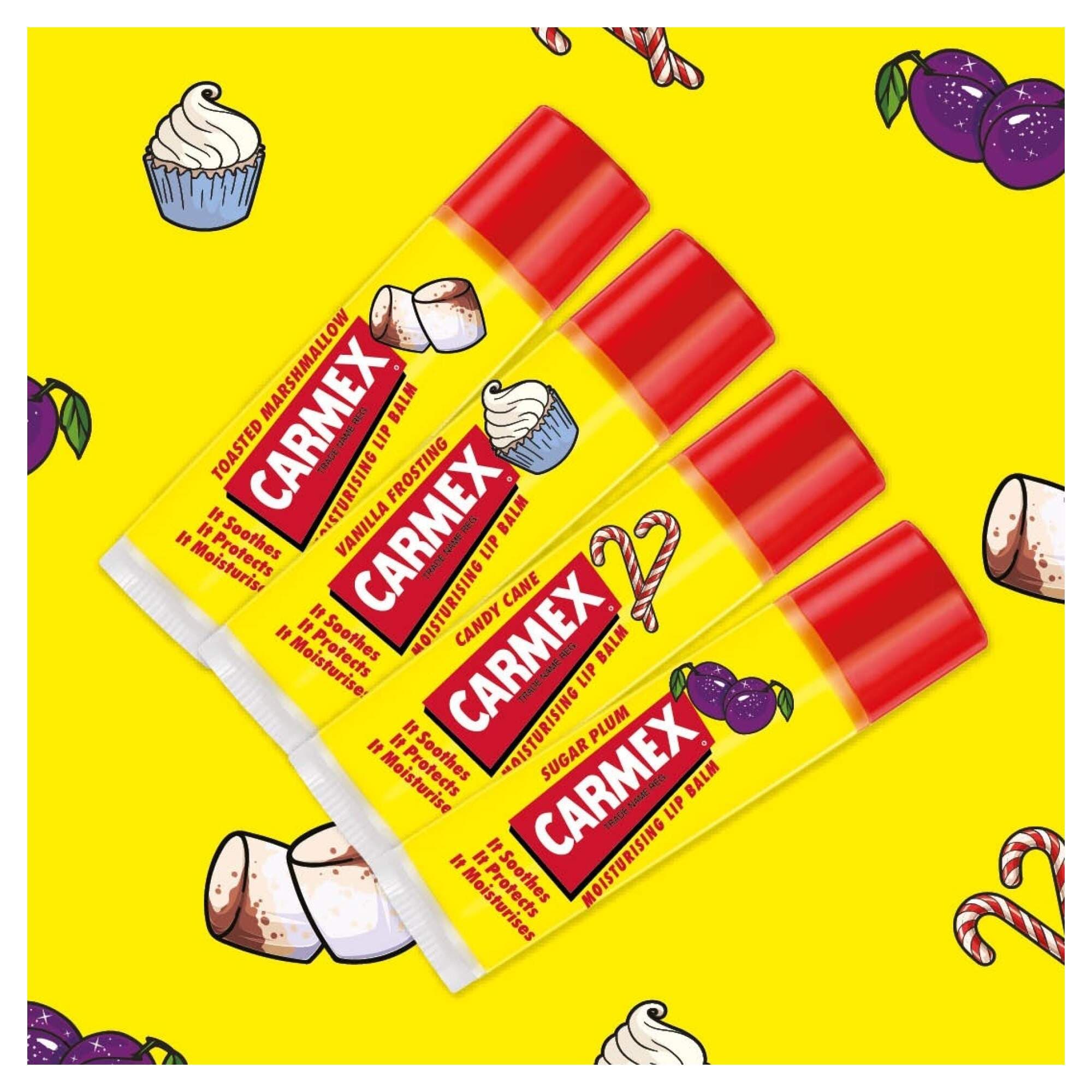 CARMEX - Winter Edition Stick 4 Pack - (Toasted Marshmallow, Vanilla Frosting, Candy Cane, Sugar Plum 4.25g) - Image 2