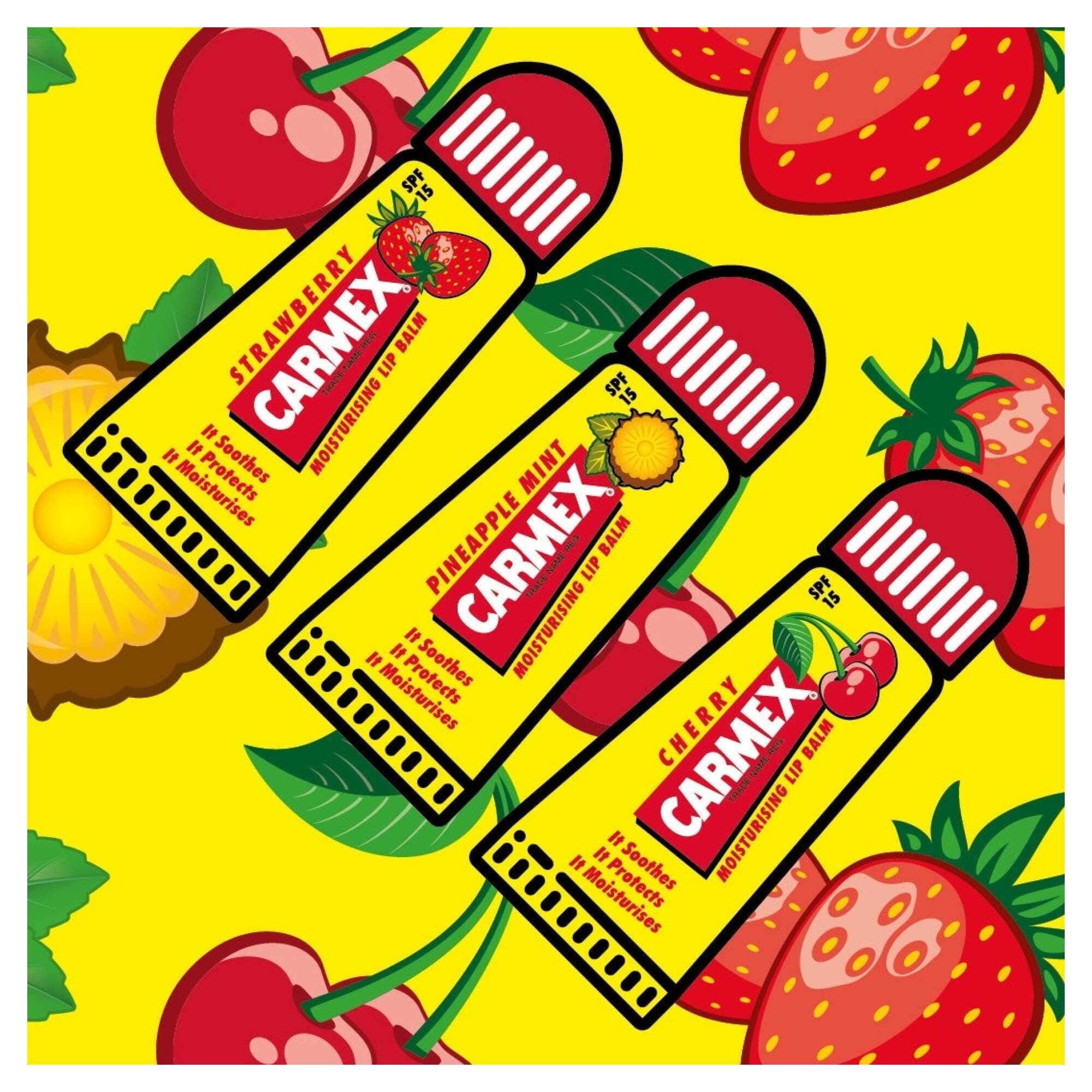 CARMEX -  Lip Balm Tube 3pk (5g) - Cherry, Strawberry & Pineapple & Mint - Image 2