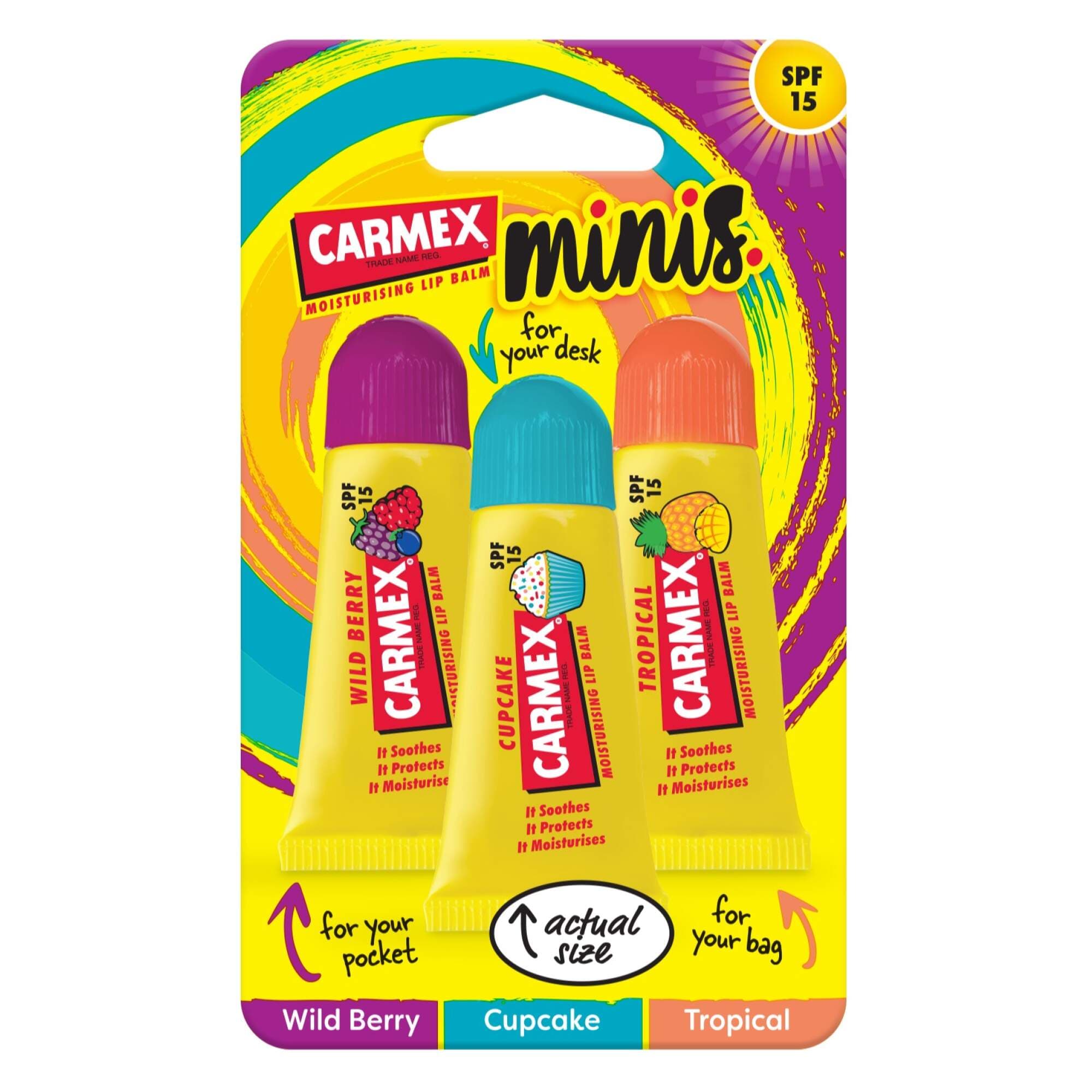 CARMEX -  Lip Balm Tube 3pk (5g) -  Tingle Free: Wild Berry, Cupcake & Tropical