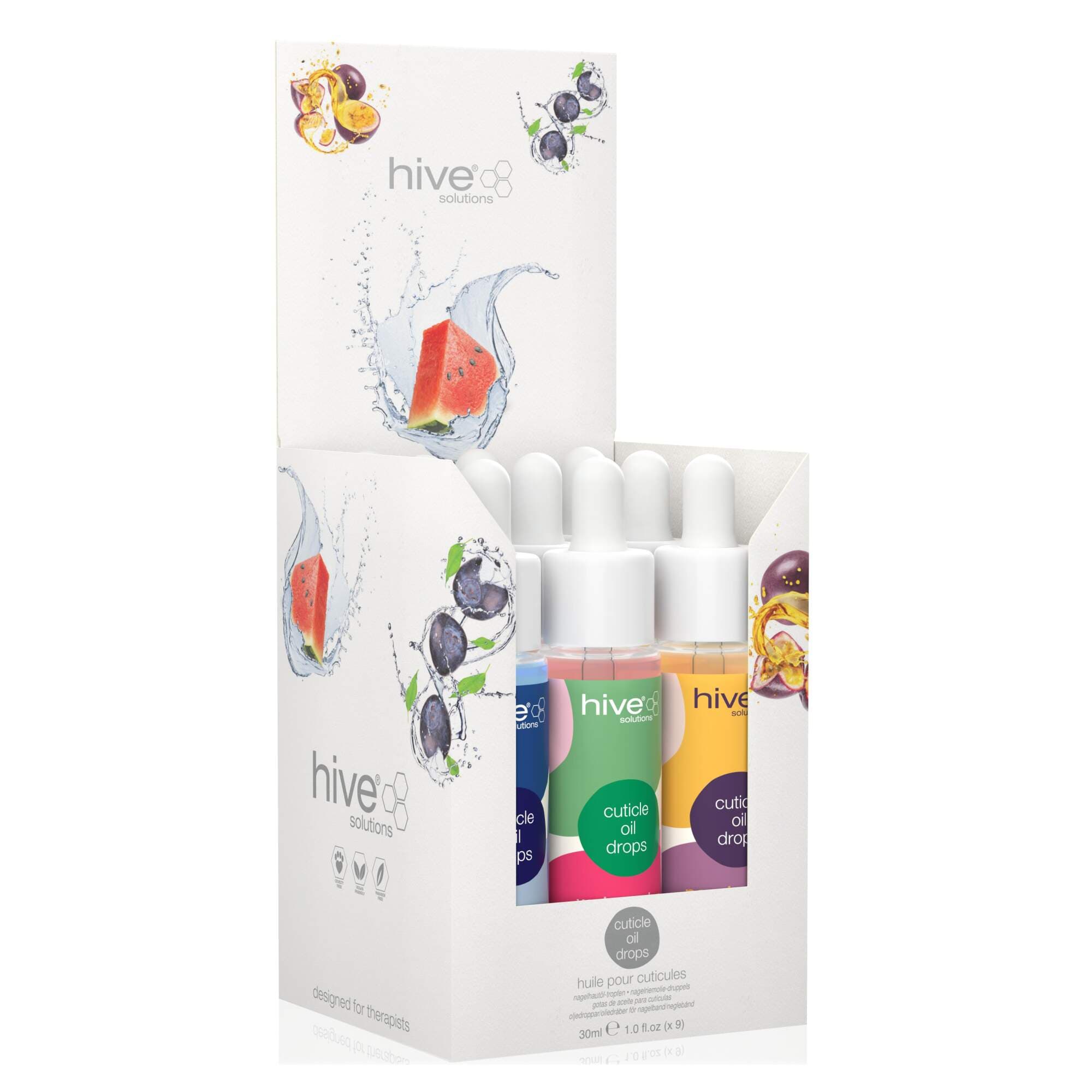 HIVE - MANICURE & PEDICURE - Cuticle Drops - Assorted 9x 30ml Display